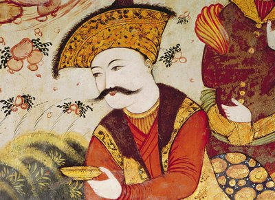 Shah Abbas I and a Courtier Offering Fruit and Drink (detail) by Persian School